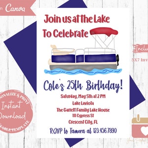 Blue Boat Lake Birthday Invitation: Summer Party Invite (Digital Download)