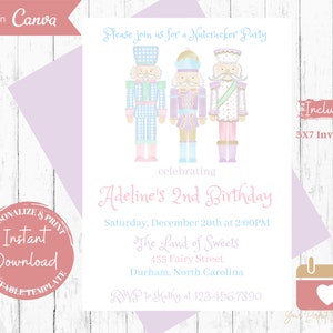 Pastel Nutcracker Birthday Invitation: Land of Sweets Party (Digital Download)