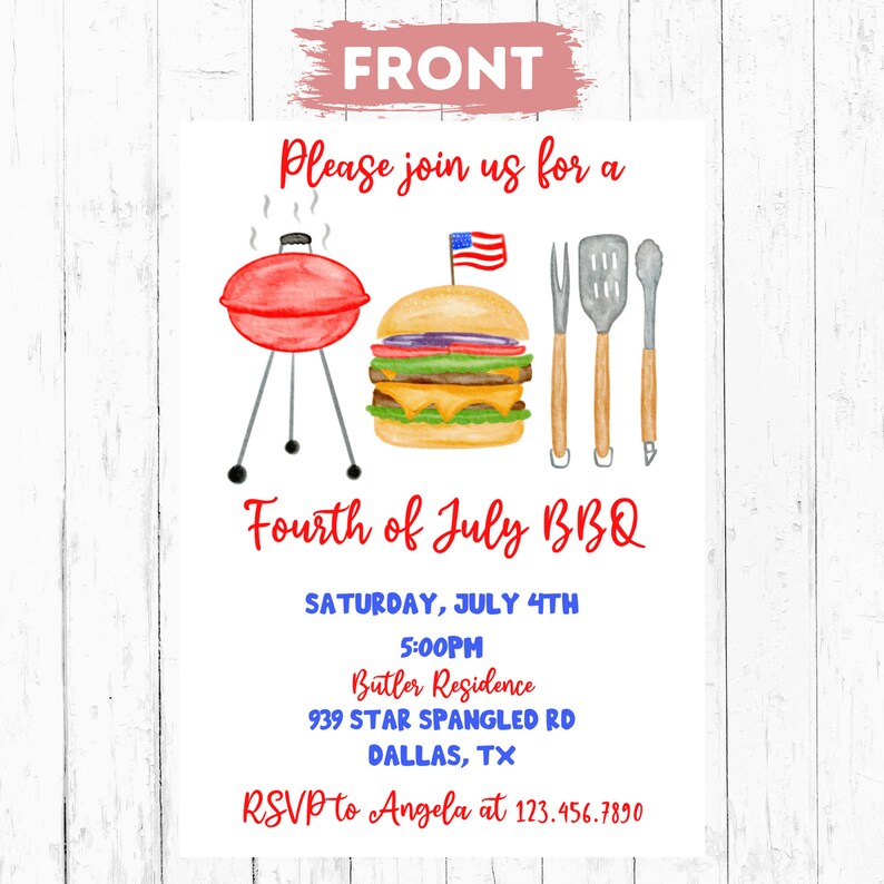 4th of July BBQ Invitation, Summer Cookout Invite, Independence Day ...