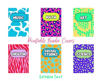 Neon Animal Print Binder Covers: Editable School Planner (Digital Download, 8.5x11&quot; Canva Template)