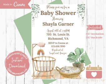 Boho Baby Shower Invitation: Gender Neutral Template (Digital Download)