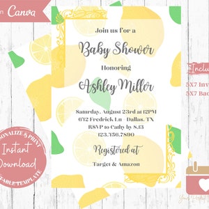 Lemon Baby Shower Invitation, Citrus Baby Shower Invite, Neutral Baby Shower, Printable Invitation, Instant Download, Spring, Summer, 5x7