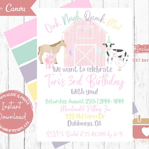 Petting Zoo Invitations Farm Birthday Invitation Farm - Etsy