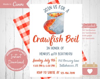 Editable Crawfish Boil Birthday Invitation, Family Reunion Invite, Any Occasion, Seafood Boil, Low Country, Digital Download, Printable