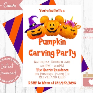Pumpkin Carving Party Invitation, Halloween Party Invite, Fall Party for Kids, Halloween Birthday, Digital Download, Printable, Editable