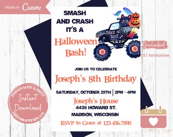 Monster Truck Halloween Birthday Invitation: Spooky Bash (Digital Download)