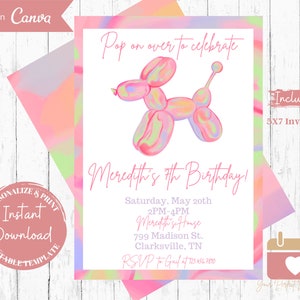 Invitación de cumpleaños con globos de animales: Plantilla temática de fiesta (Descarga digital)