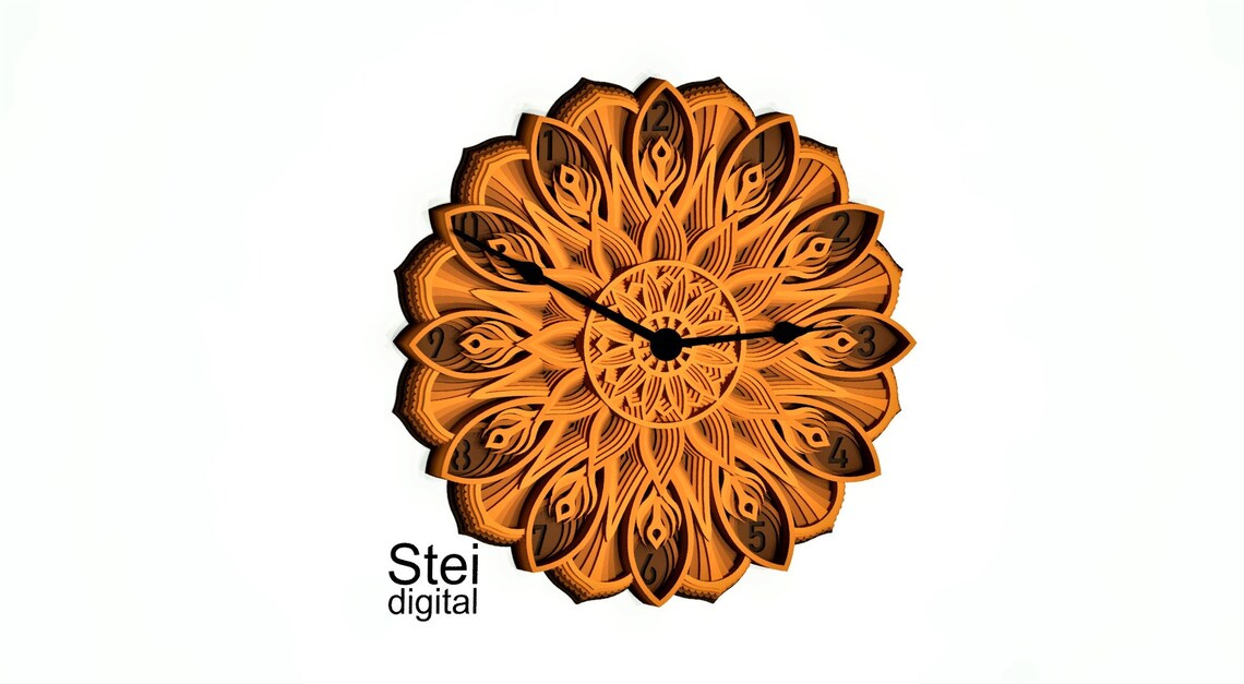Download 3d Wall Clock mandala svg dxf cut files CNC laser cutting ...