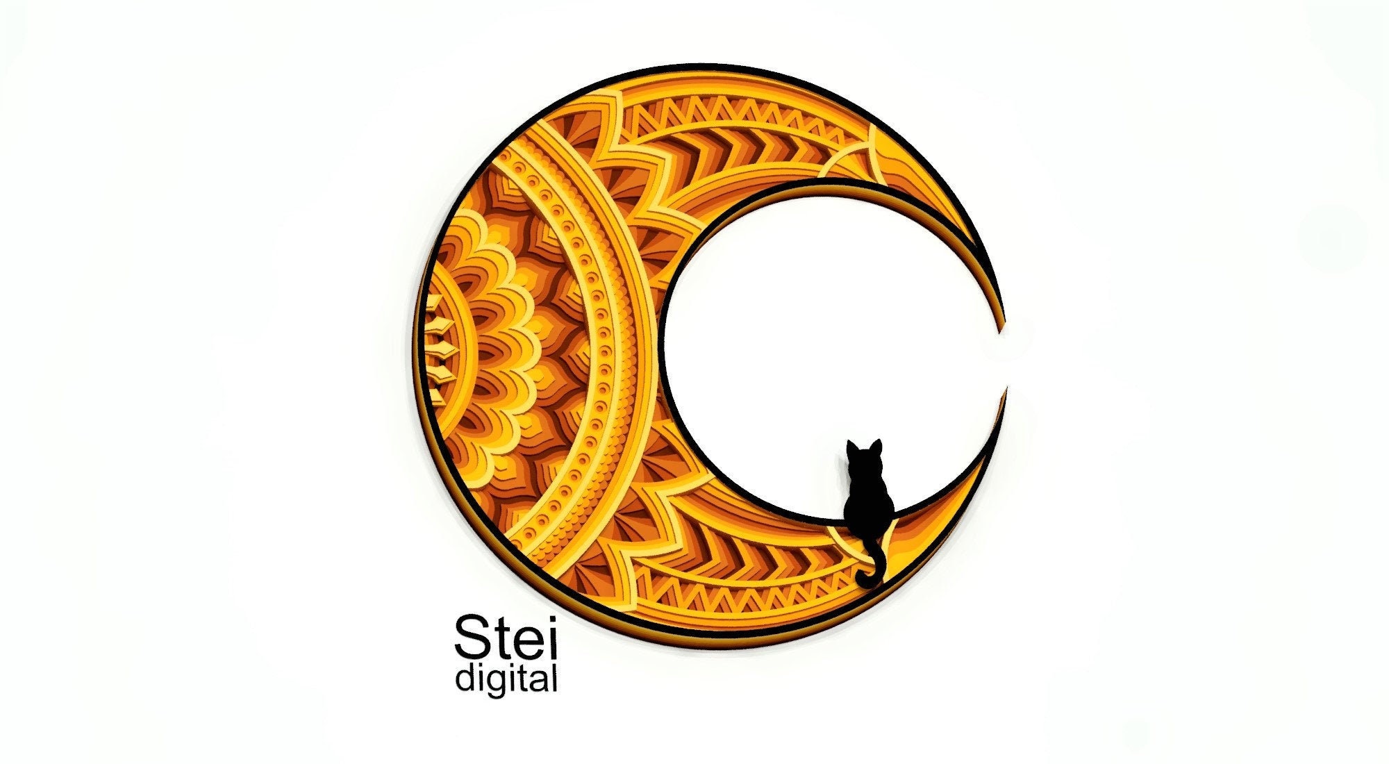 Download 3d Cat on the moon mandala svg dxf laser files layered ...