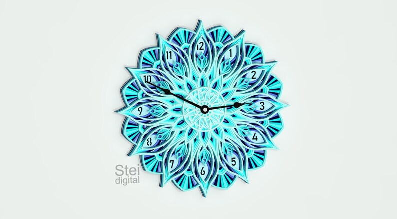 Download 3d Wall Clock mandala svg dxf cut files CNC laser cutting ...