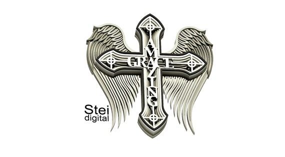 Download Winged Amazing Grace Cross Svg Dxf Cut Files Laser Cutting Etsy