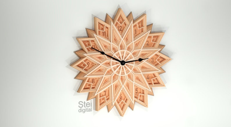 Download 3d wall clock svg dxf cut files CNC laser cutting files | Etsy