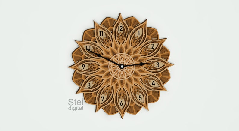 Download 3d Wall Clock mandala svg dxf cut files CNC laser cutting ...