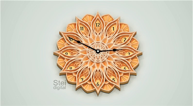 Download 3d Wall Clock mandala svg dxf cut files CNC laser cutting ...
