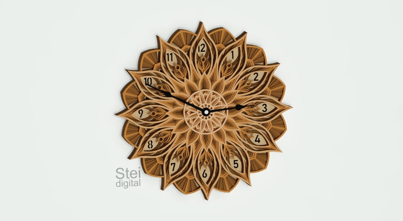 Download 3d Wall Clock mandala svg dxf cut files CNC laser cutting ...