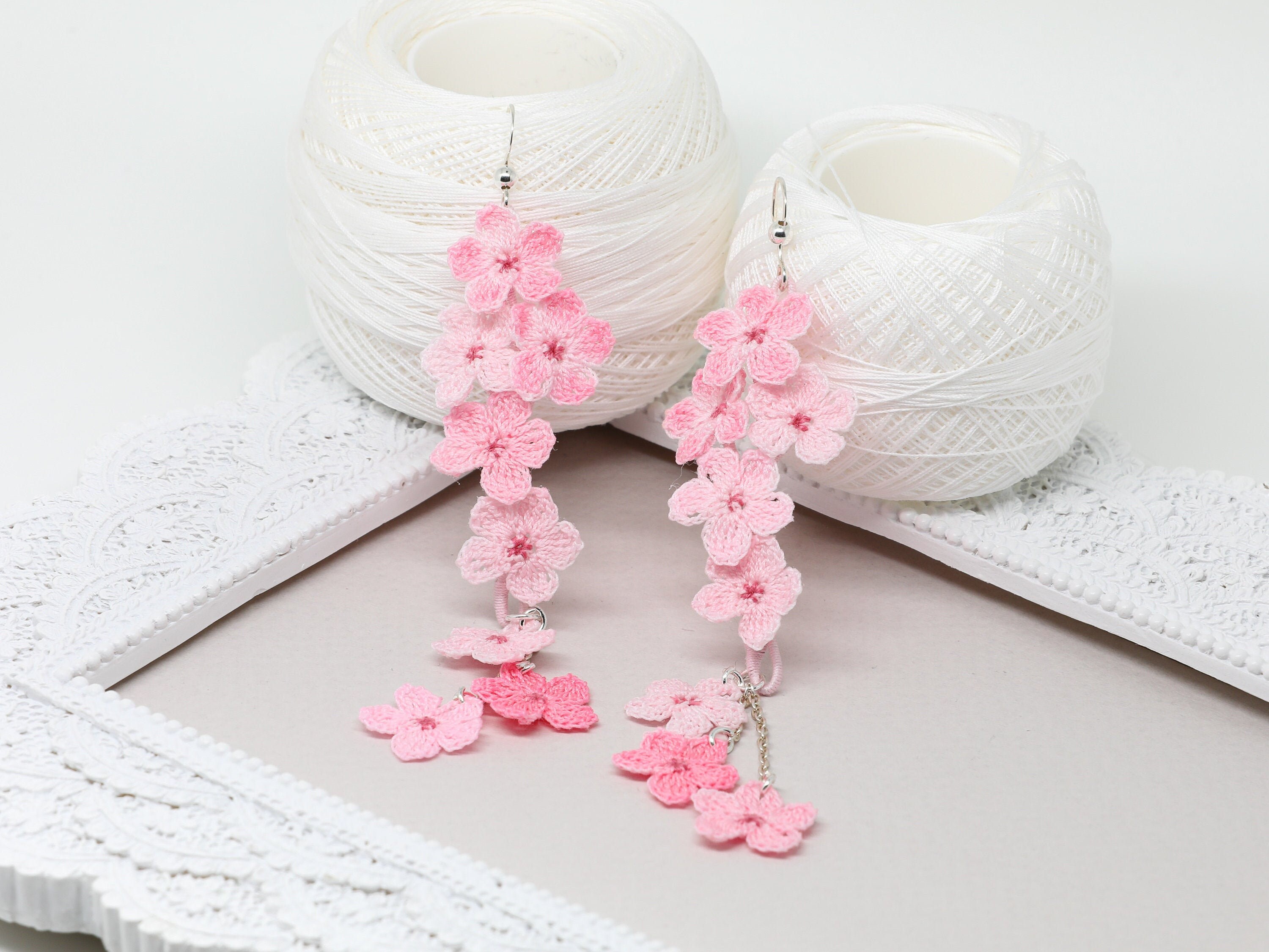 Cherry blossom earring Crochet earrings Kawaii earrings sakura Etsy