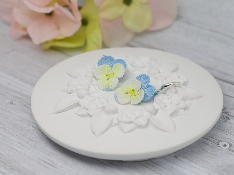 Mori girl cute earrings Cool earrings Pansy earrings Crochet earrings