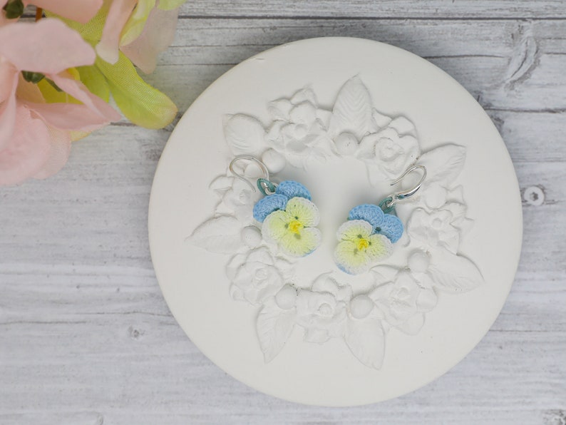 Mori girl cute earrings Cool earrings Pansy earrings Crochet earrings