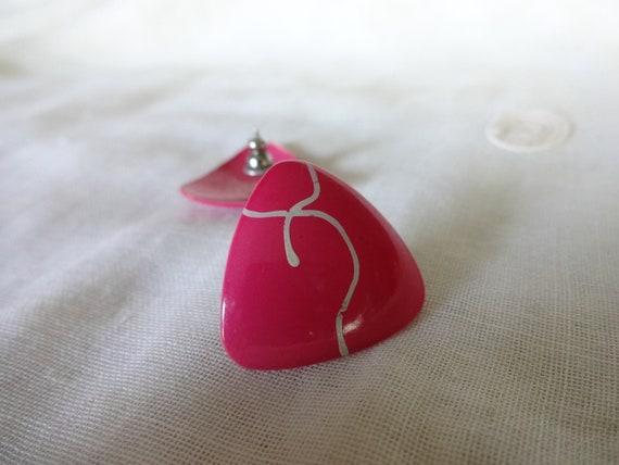 Pink Triangle Statement Earrings, Studs, Vintage … - image 4