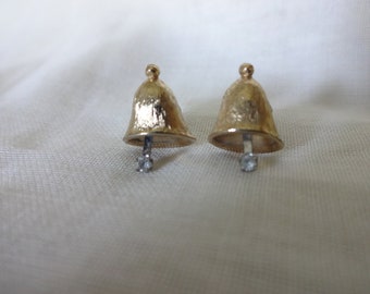 Little Brass Bells, vintage earrings, gold, rhinestone, holiday, avon, studs