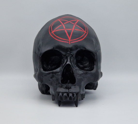 Vampire Pentagram. Plaster of Paris life size human skull replica.