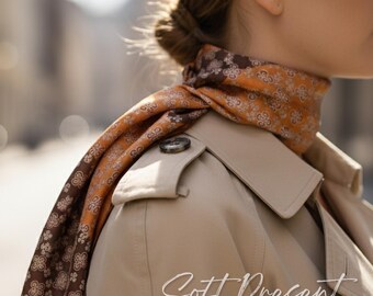 Brown Silky Scarf - 70cmx70cm Square Cinnamon Neck Wrap - Old Money Style Scarves for Women