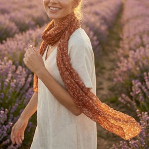 Breathable Sun Protection Wrap • Lightweight Scarf for Beach • Floral Print Shawl • Everyday Neck Scarf