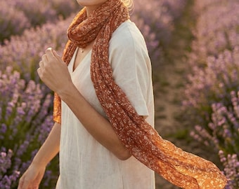 Breathable Sun Protection Wrap • Lightweight Scarf for Beach • Floral Print Shawl • Everyday Neck Scarf