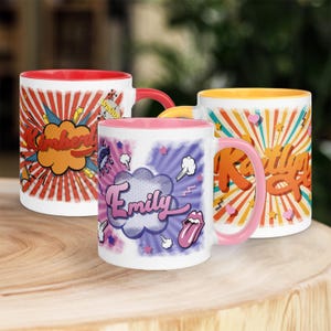 Personalized Retro Mug - Custom Name Coffee Cup - Vintage Style Gift for Friend - Fun 70s Design