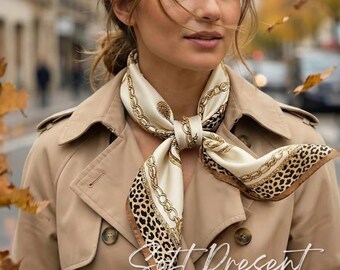 Silky Foulard 70x70cm | Beige Bandana | Hair Scarf & Neck Wrap for Women | Gift for Her