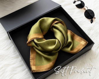 Designer Neck Scarf | Satin Silk Square Scarf 70x70 | Hair Wrap Bandana | Gift for Mum