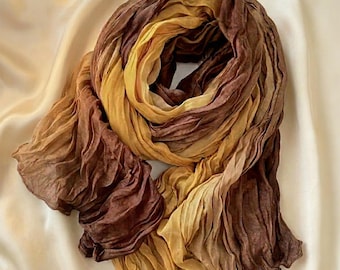 Yellow & Brown Lightweight Natural Scarf / Two-Tone Shawl / Birthday Gift For Her