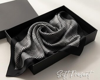 Minimalist Square Black and White 70cmx70cm Scarves / Neck Wrap for Office, Everyday