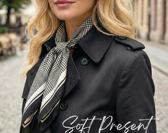 Official Neck Scarves | Black White Head Scarf | 70x70cm | Gift for Her