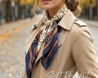 Satin Silky Print Scarf / 70x70cm Square Handkerchief Foulard / Gift for Mum