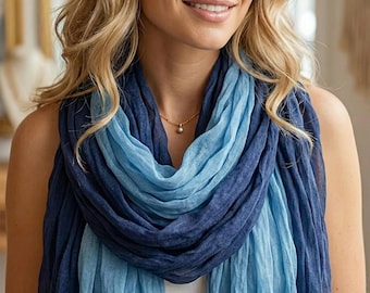 Lightweight Summer Shawl - Blue and Navy Gradient - Soft Summer Evening Wrap - Gift For Women
