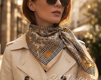 Beige Silky Scarf | Luxury Wrap for Women | Elegant Gift for Her, Birthday, Wedding, Anniversary