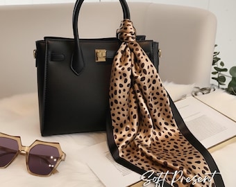 Leopard Silky Print Soft Scarf - 70cmx70cm Hair Scarves, Timeless Style Gift for Her, Mum