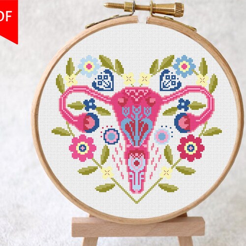 Uterus Floral Cross Stitch Pattern PDF Reproductive System Etsy