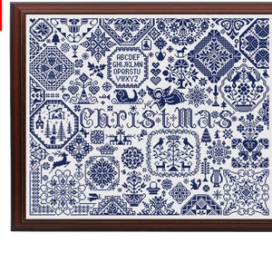 Cross Stitch Pattern Blue Sampler Instant Download PDF Counted Chart