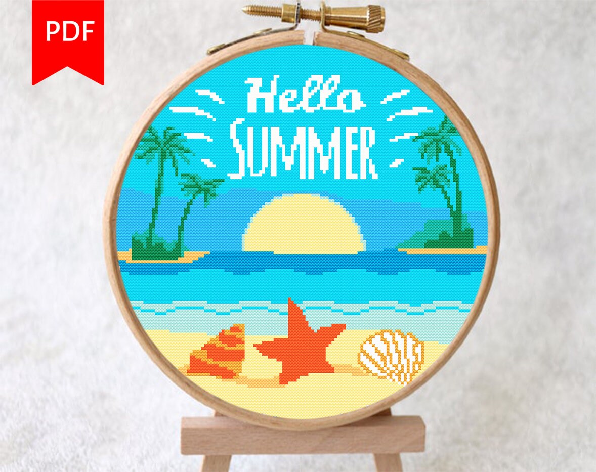 Hello Summer Cross Stitch Pattern Cross Stitch Chart Summer Etsy