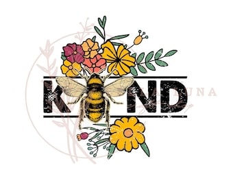 Bee Kind Clip art, wildflowers, bumble bee, wild bee, floral, png, jpg, digital file