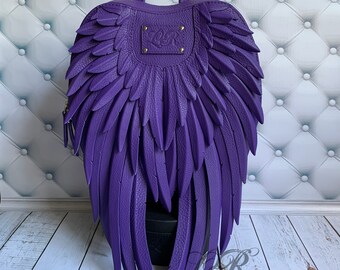 rainbow leather backpack with angel wings