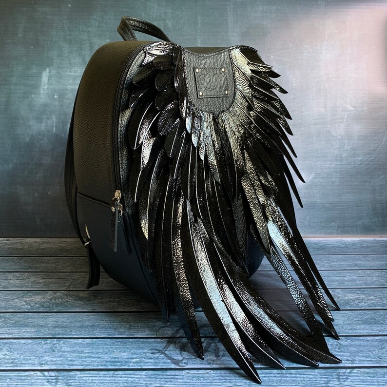 Leather backpack Black Raven Etsy
