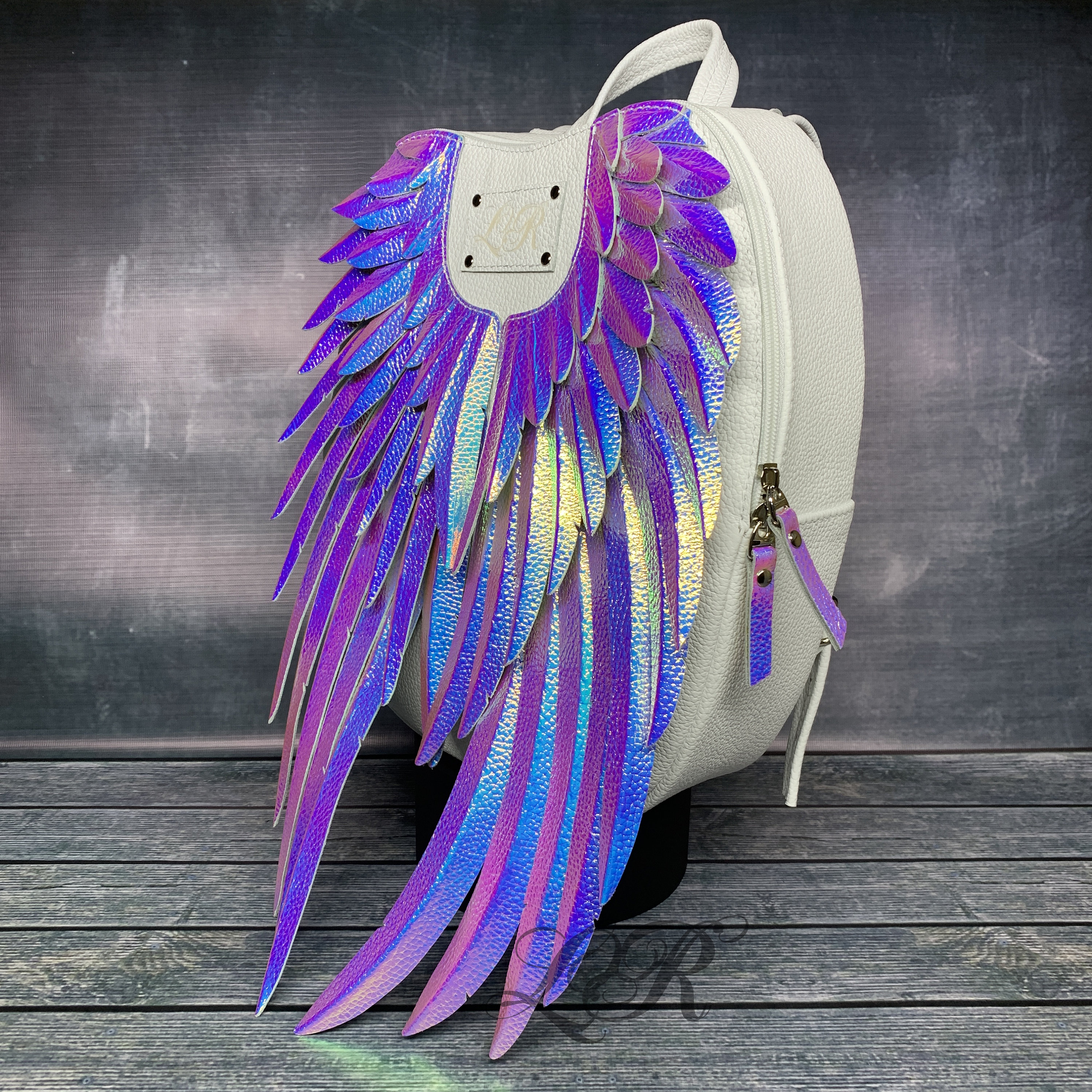 Rainbow Leather Backpack with Angel Wings Etsy