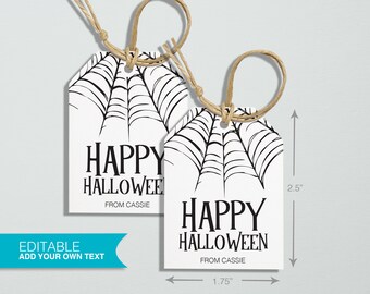 Editable Halloween Template - Instant Download Halloween Gift Tags, Printable Gift Tags, Digital File, Instant Download, Spiderweb, Black
