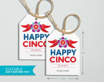 Cinco de Mayo Mexican Fiesta Gift Tags, Party Gift Tags, Printable Gift Tags, Digital File, Instant Download, Editable Template