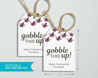 Editable Template - Instant Download Thanksgiving Gift Tags, Printable Gift Tags, Digital File, Instant Download