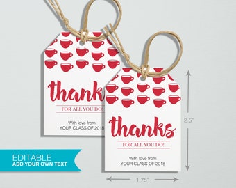 Teacher Appreciation Gift Tags - Editable Template, Teacher Gift Tags, Printable Gift Tags, thank you tag, Teacher Printable, Thanks