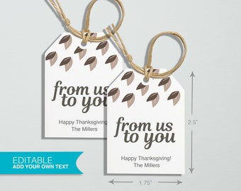 Editable Template - Instant Download Thanksgiving Gift Tags, Printable Gift Tags, Digital File, Instant Download